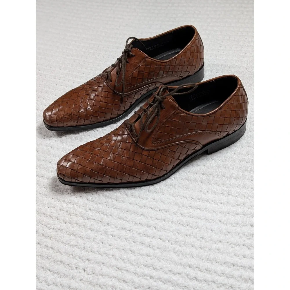Paul Fredrick Brown Woven Italian Leather Oxford Dress Shoes Made Italy‎  8.5